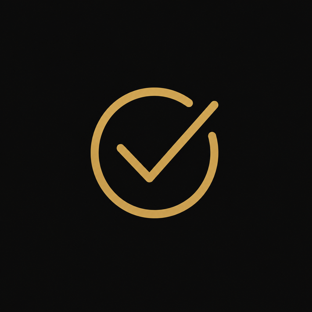 Gold check mark inside a circle on a black background.
