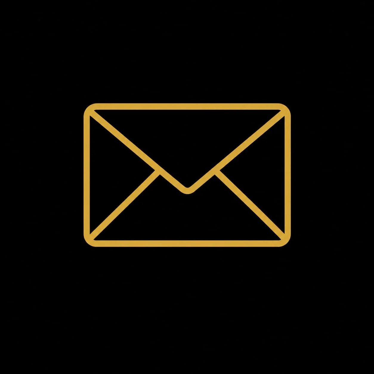 Golden outline of an envelope icon on a black background.