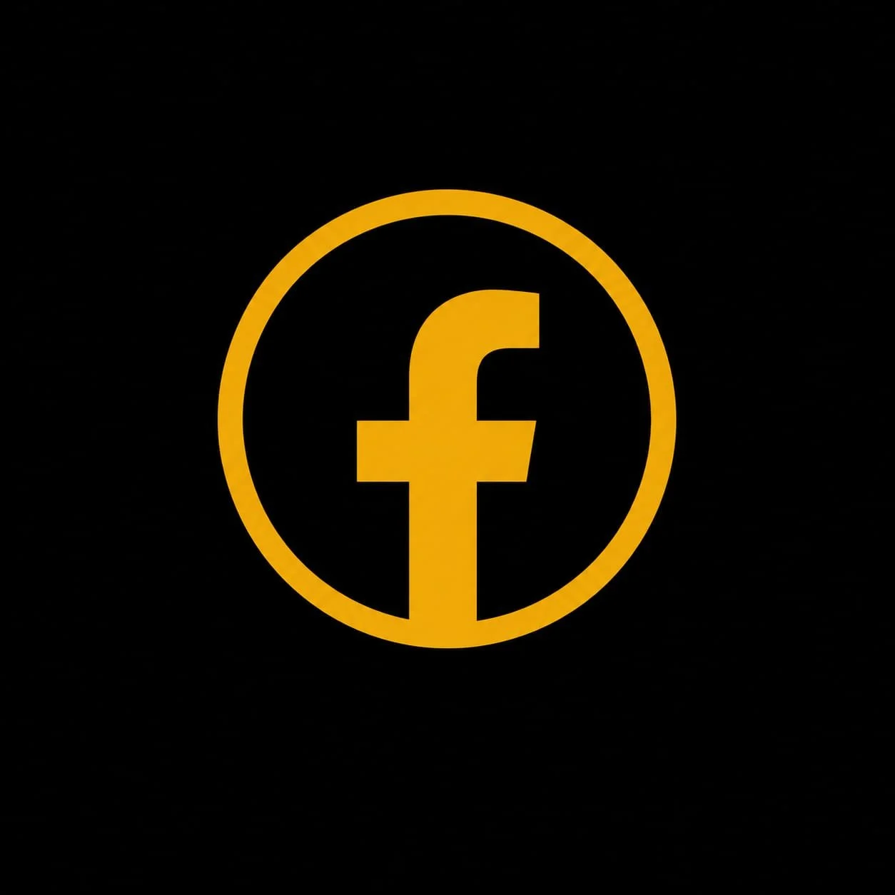 Yellow Facebook logo on a black background, surrounded by a yellow circle.