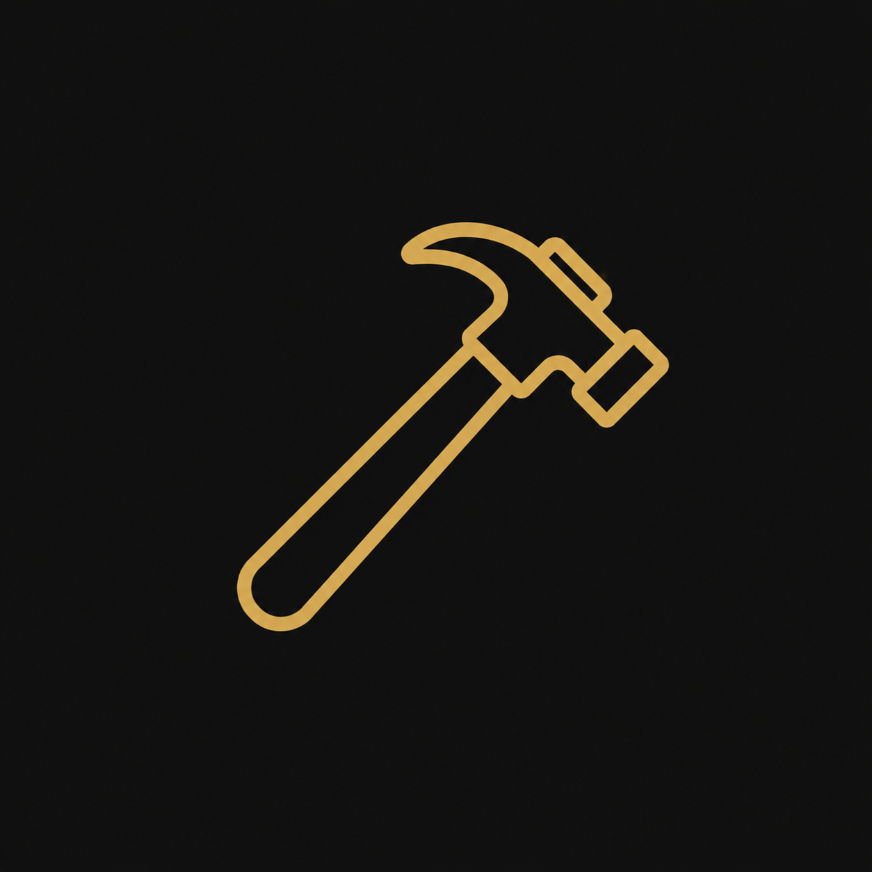 Neon sign of a hammer on a black background.