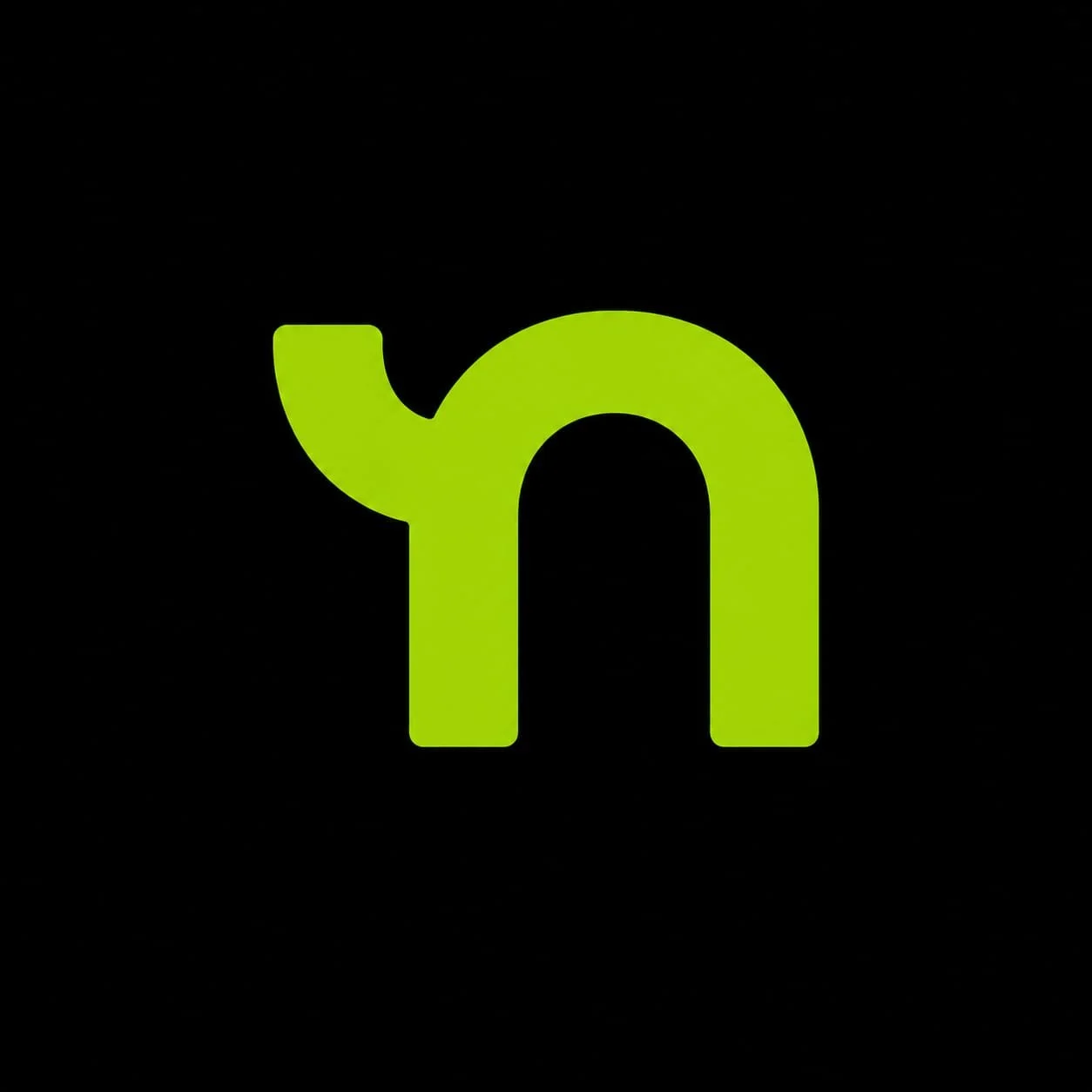 Green logo resembling an upward and curved arrow on a black background.