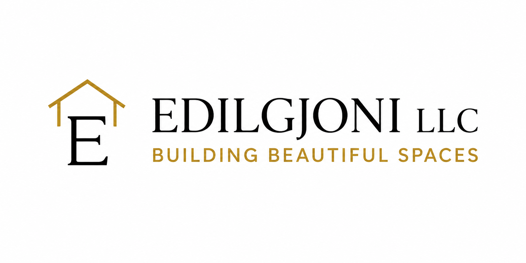 Logo for Ediljoni LLC, featuring a stylized house with an 'E' inside, and the tagline 'Building Beautiful Spaces'.
