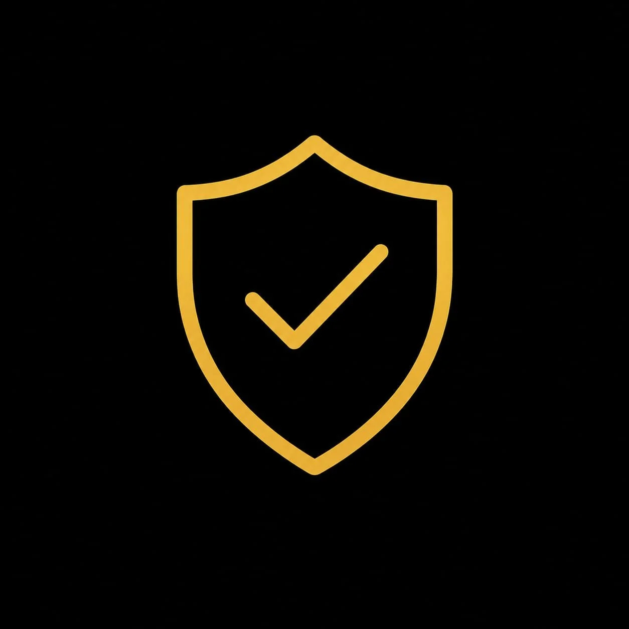 A black background with a yellow shield icon containing a checkmark symbol in the center.