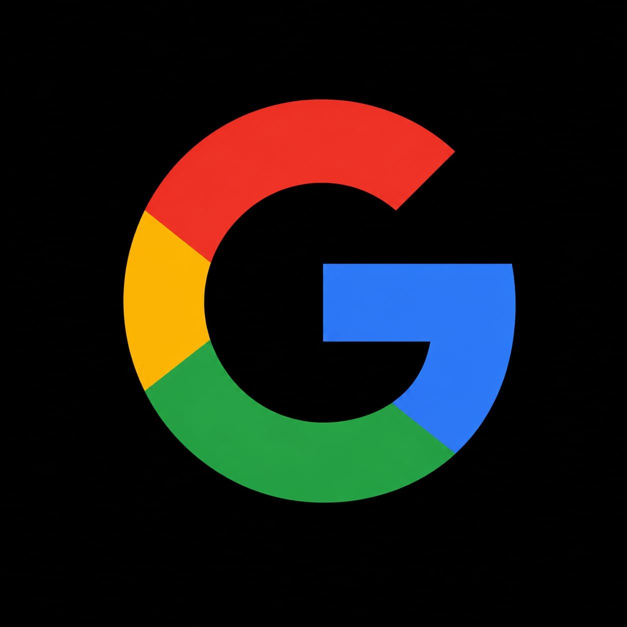 Google logo with a colorful 'G' on a black background.