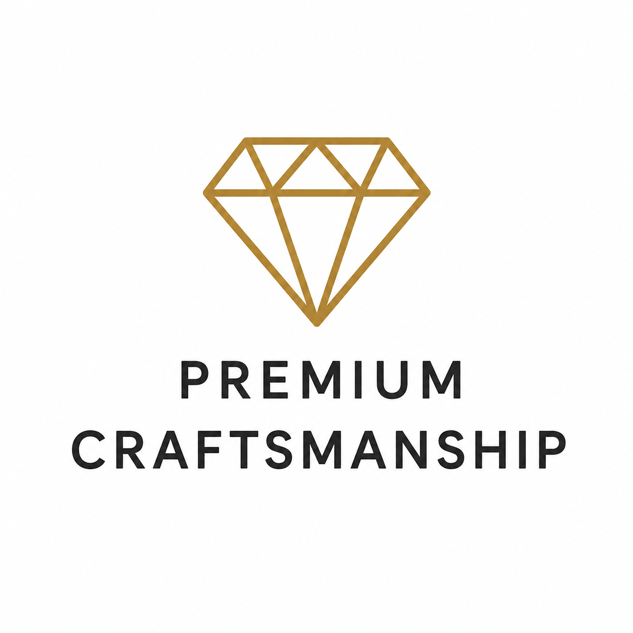 Gold outline of a diamond above the words "Premium Craftsmanship" in black text on a white background.