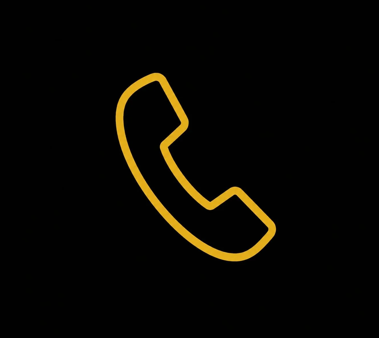 Yellow illuminated phone receiver icon on black background.