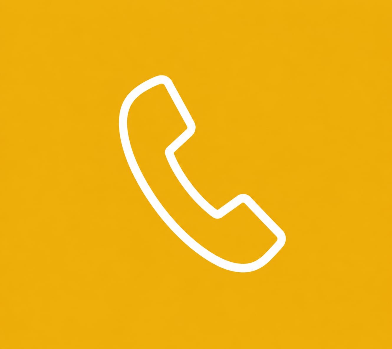 White telephone receiver icon on an orange background.