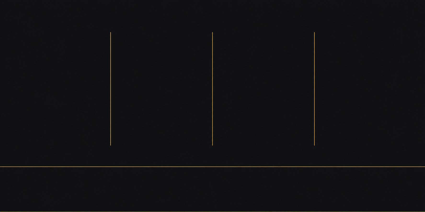 Black screen with four vertical yellow lines in the upper part and two horizontal yellow lines at the bottom.
