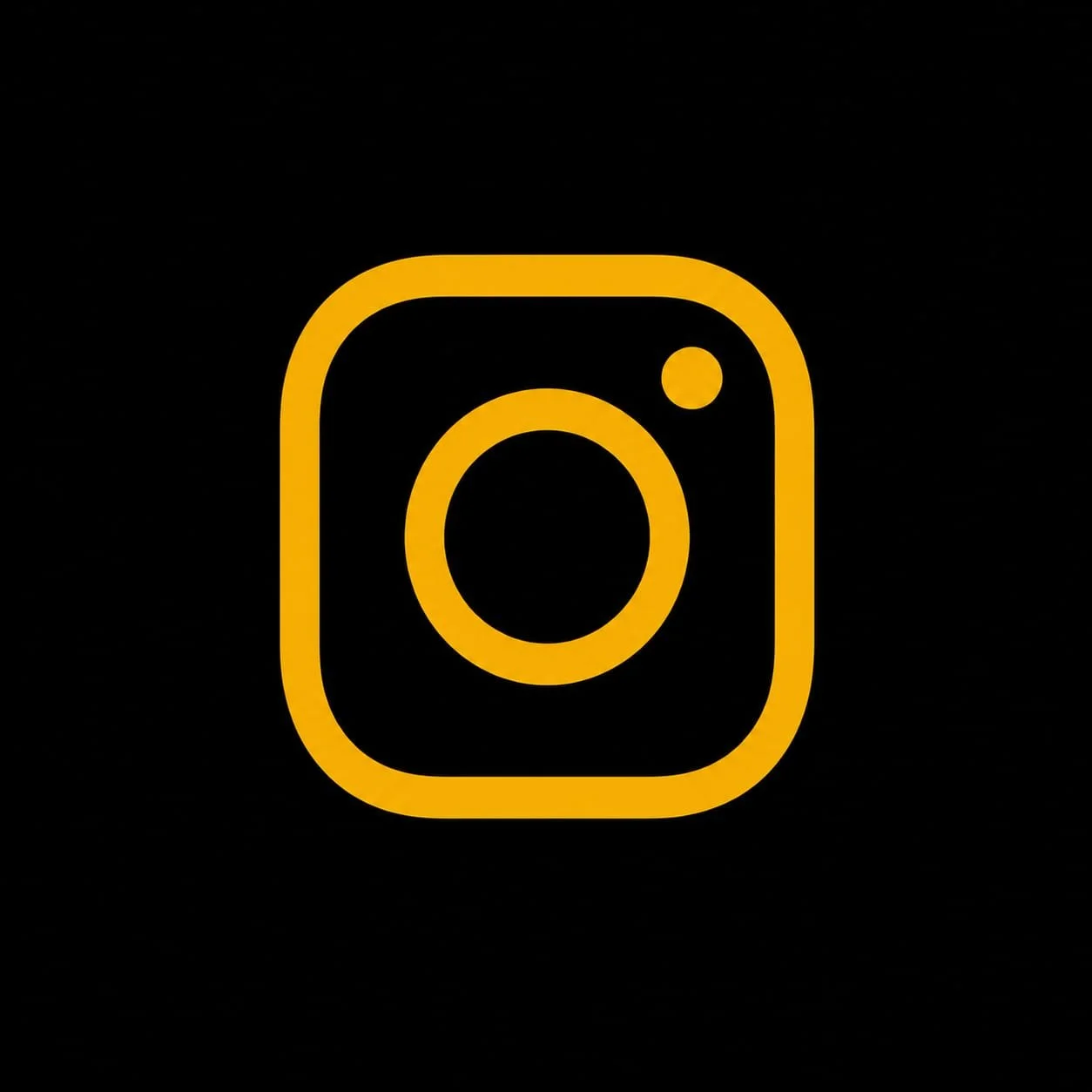 Yellow outline of the Instagram logo on a black background.