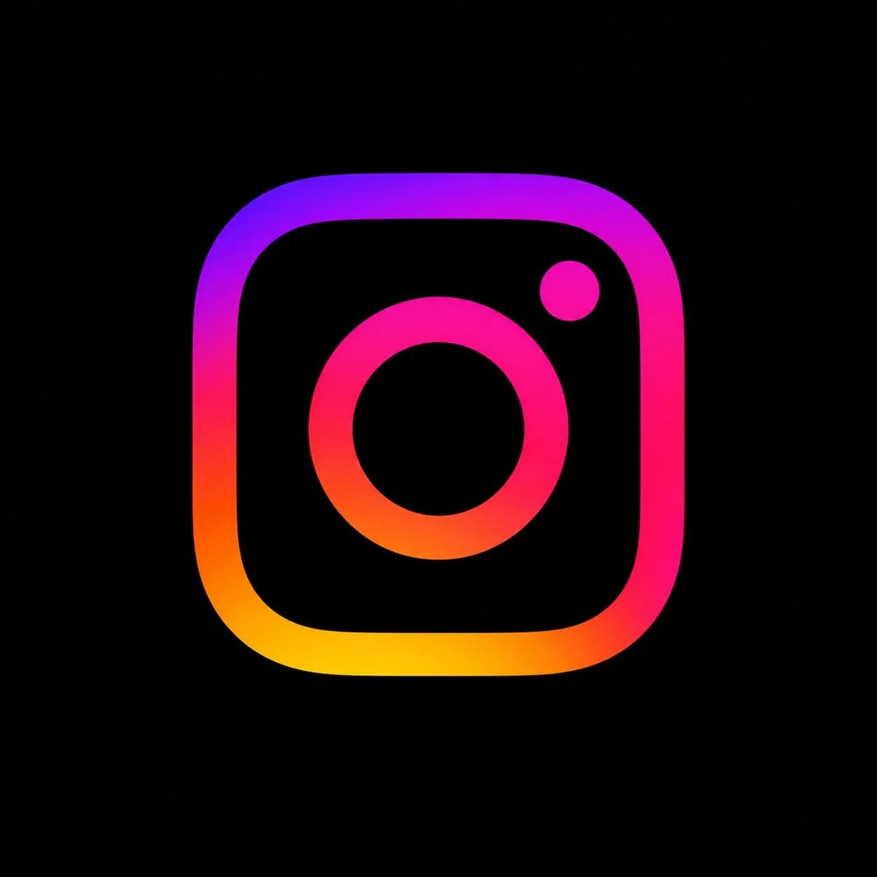 Instagram logo with a gradient color outline on a black background.