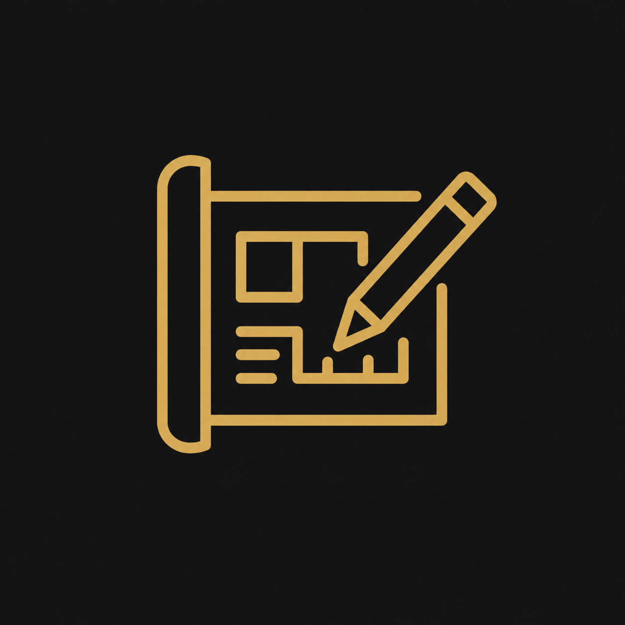 Icon of a blueprint with a pencil, representing design or drafting.
