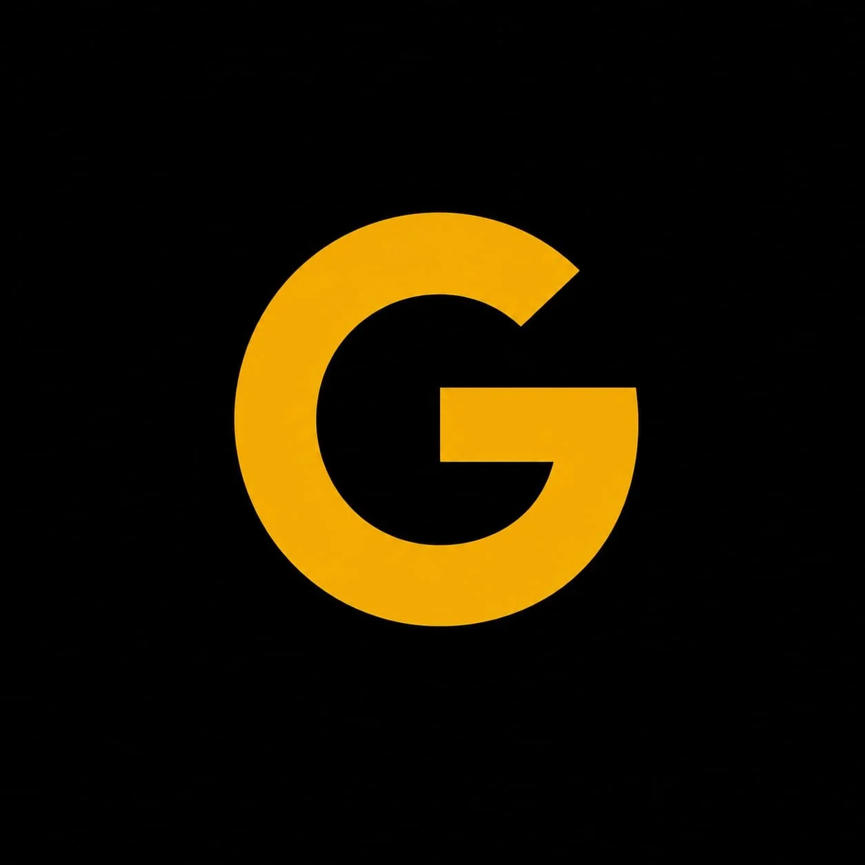 A black background with a large yellow letter 'G' in the center.