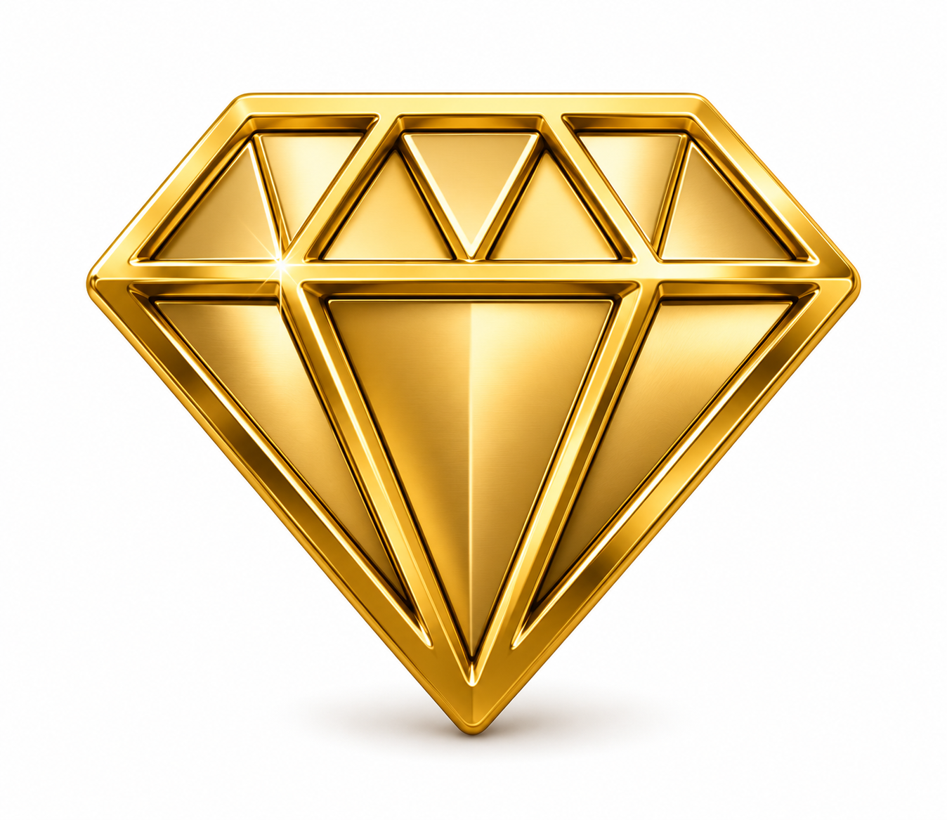 A shiny, gold diamond-shaped gemstone illustration with facets and a reflective surface against a white background.