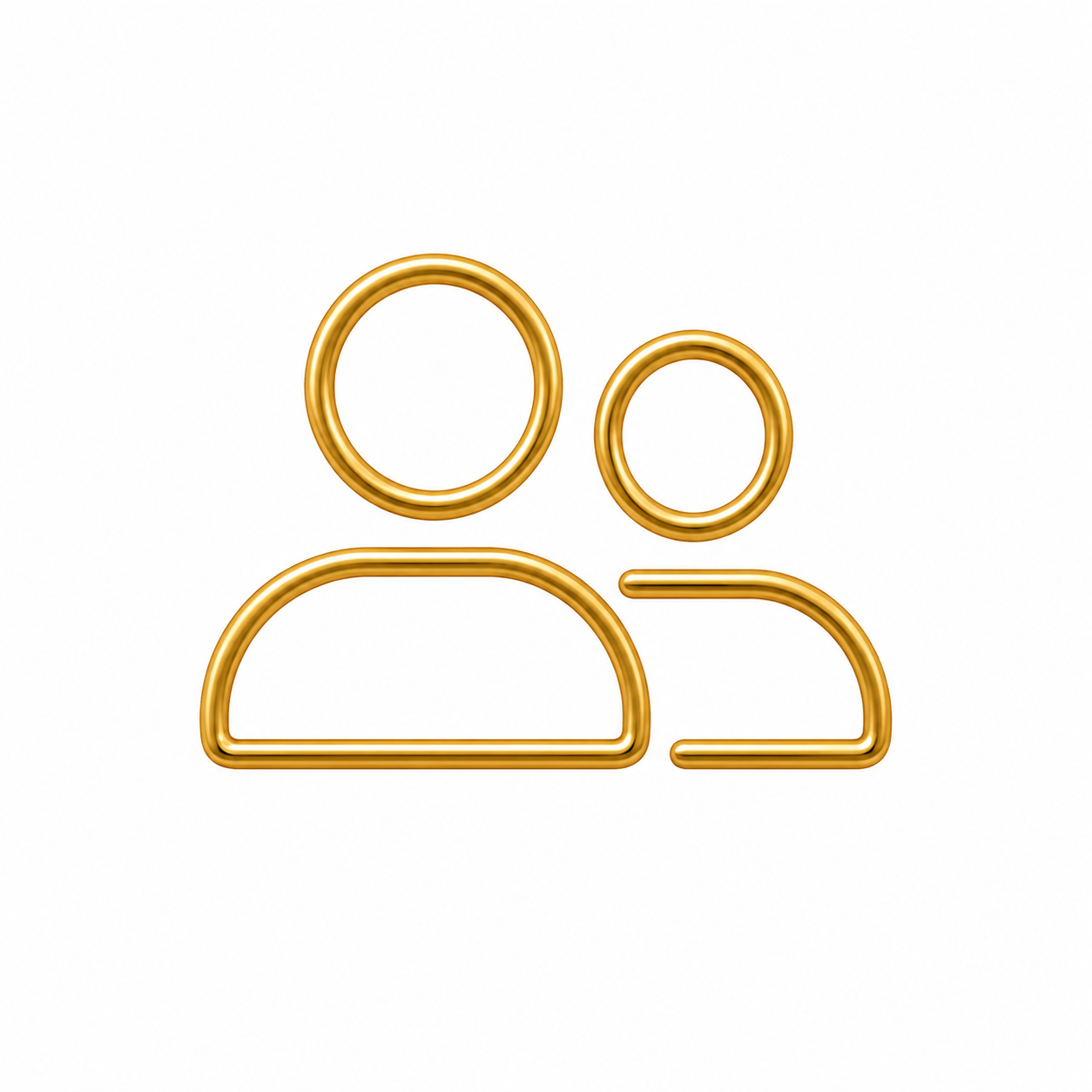 Gold outline icon of two people, one larger and one smaller, representing a user or group.