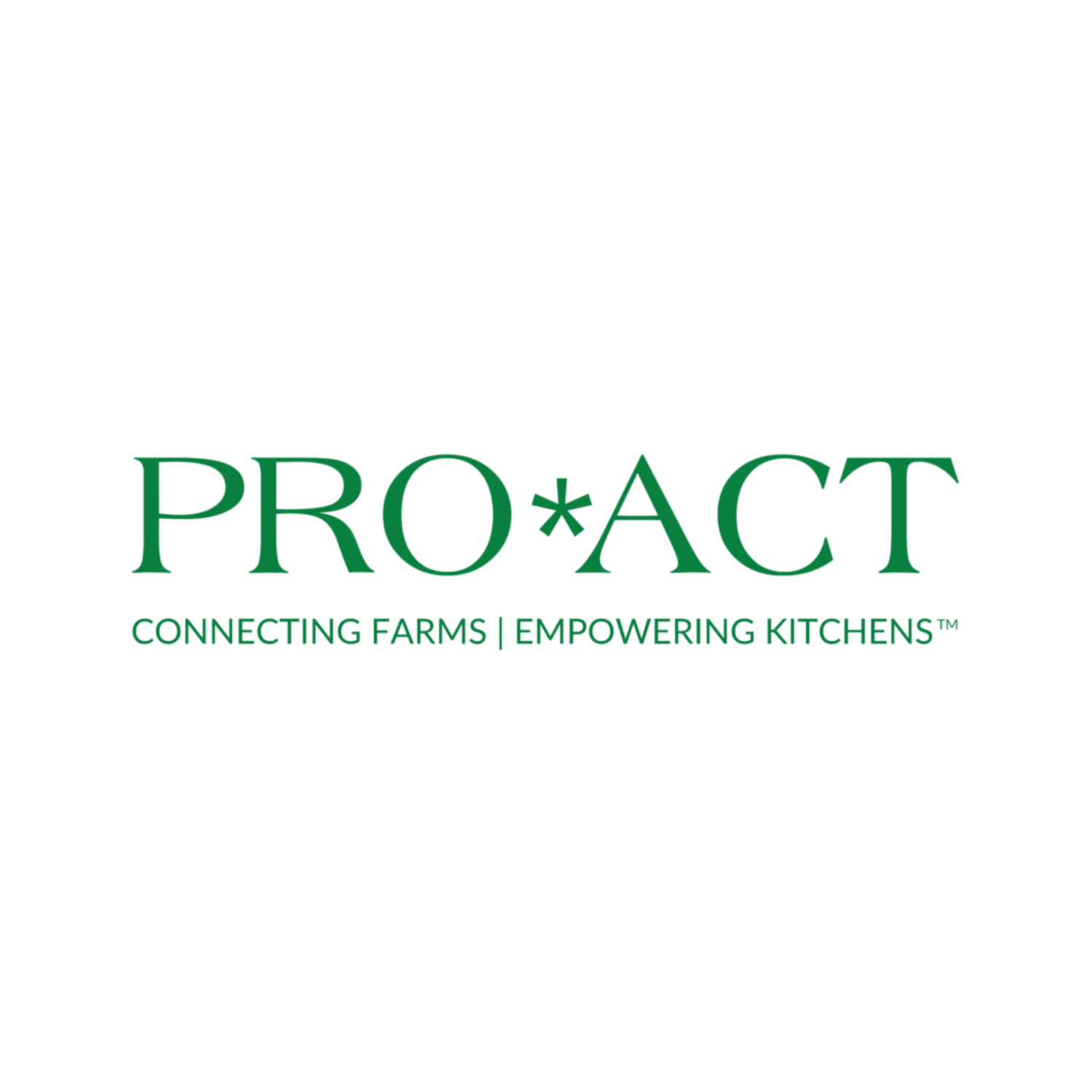 ProAct logo with slogan, green text on black background, emphasizing connecting farms and empowering kitchens.