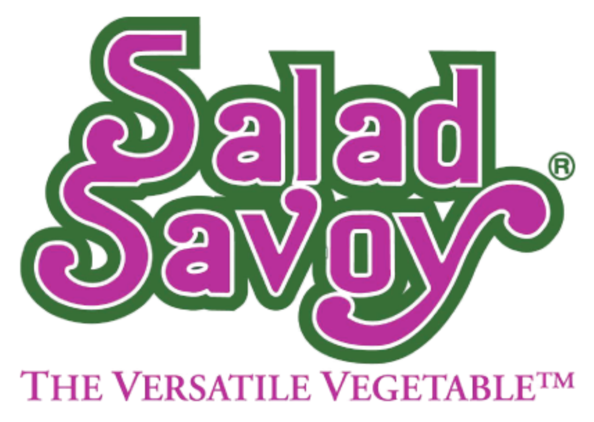 A colorful graphic with the word 'Salad' written in pink letters outlined in green, and the phrase 'THE VERSATILE VEGGIE' below in white letters, celebrating salad as a versatile vegetable.