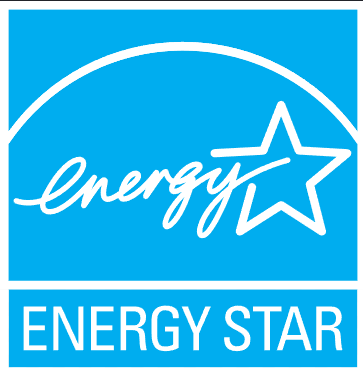Blue background with white Energy Star logo, including a star with a swoosh through it and the words 'energy' and 'ENERGY STAR'.