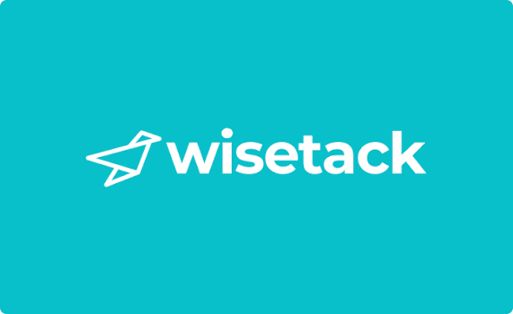 Wisetrack logo featuring a paper airplane icon and the company name on a blue background.