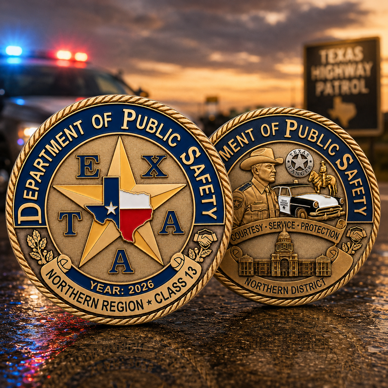 Commemorative Texas DPS Citizens Academy challenge coin featuring custom two-sided artwork.