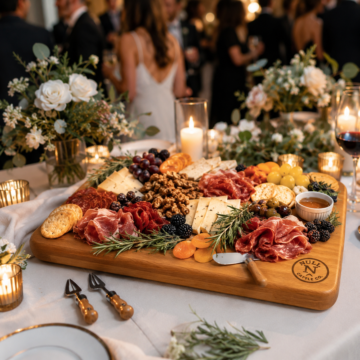 Personalized wooden serving board engraved for a special event or celebration.