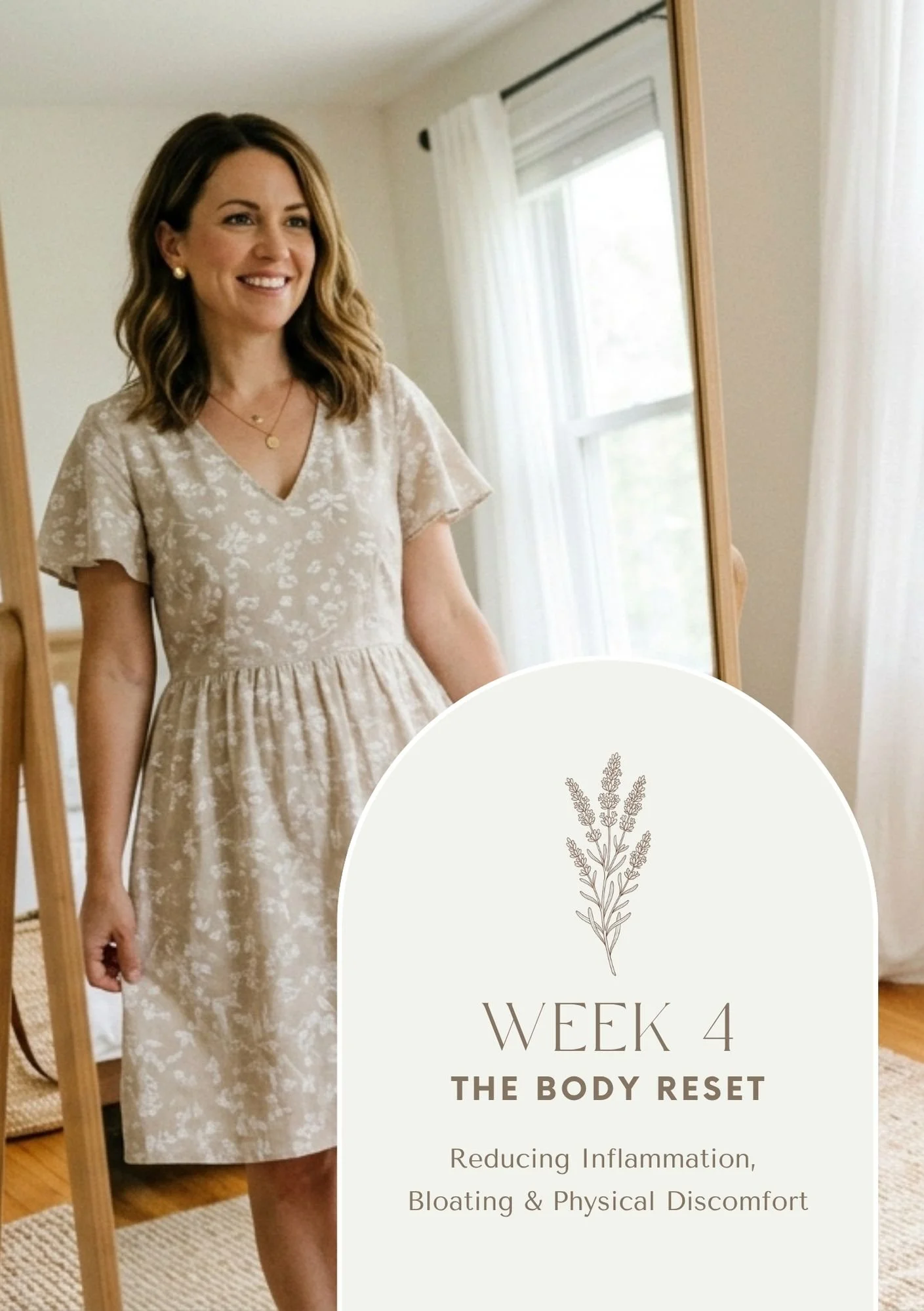 A perimenopause wellness program called The 6 Week Perimenopause Reset -  "Week 4 The Body Reset" and mentions reducing inflammation, bloating, and physical discomfort.
