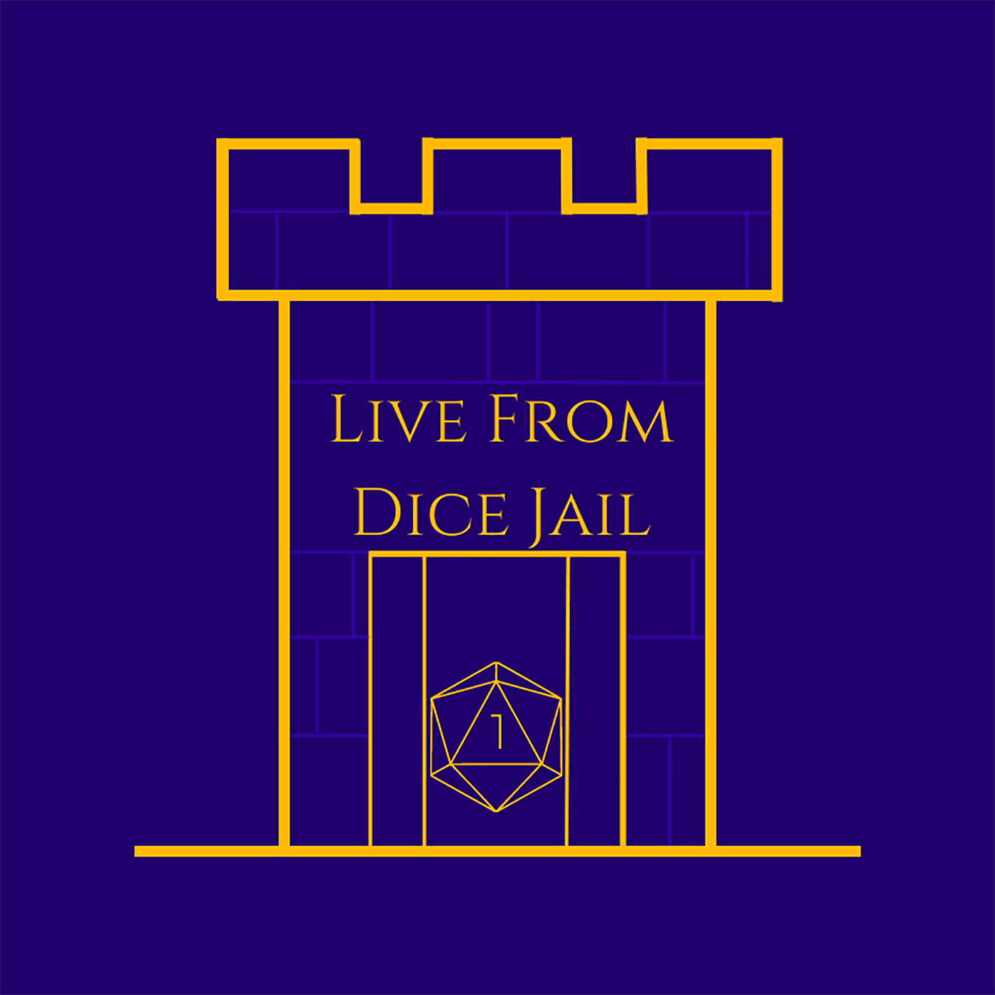 A graphic of a castle tower with the text "Live from Dice Jail" and a 20-sided die showing the number 1.