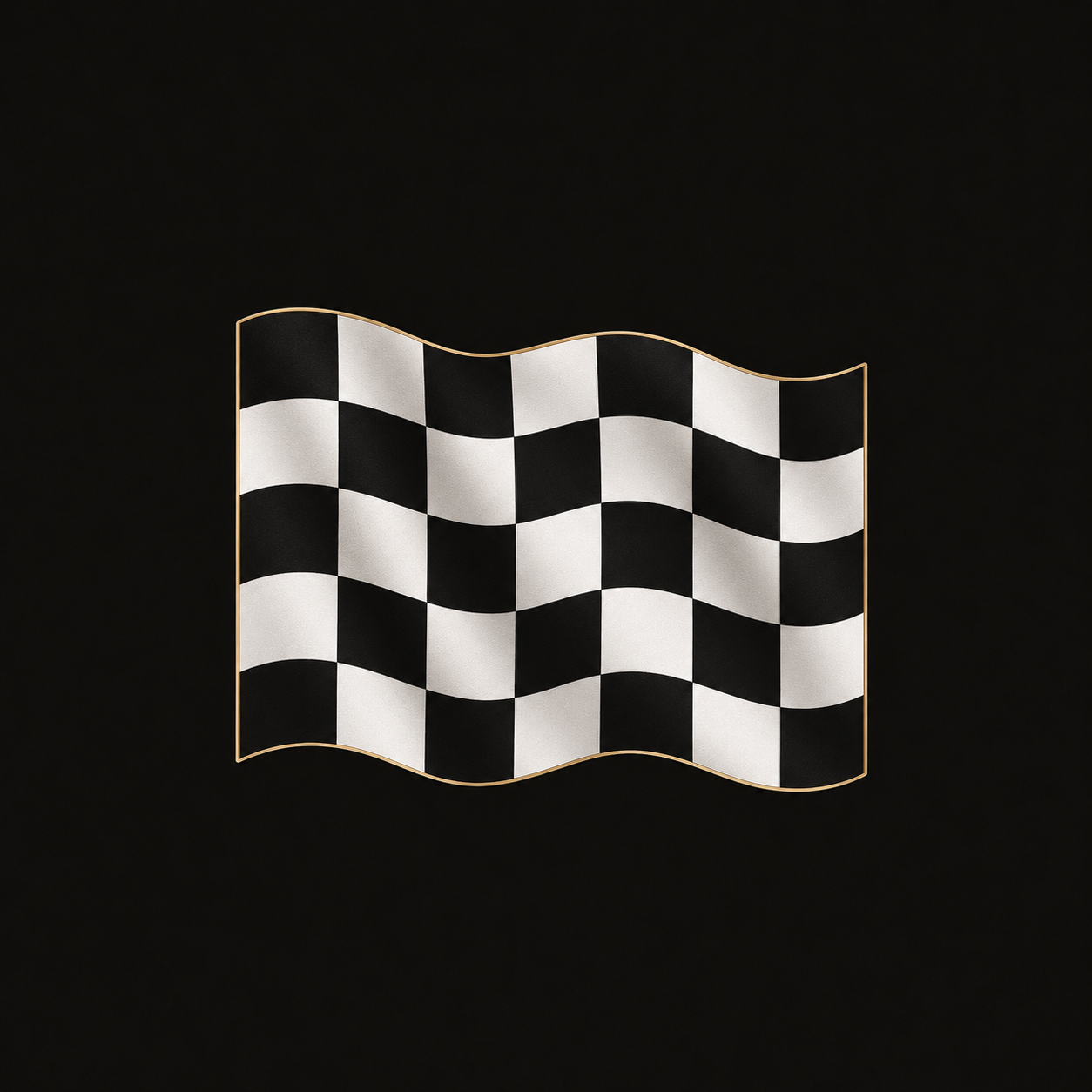 A waving black and white checkered racing flag with a gold border.