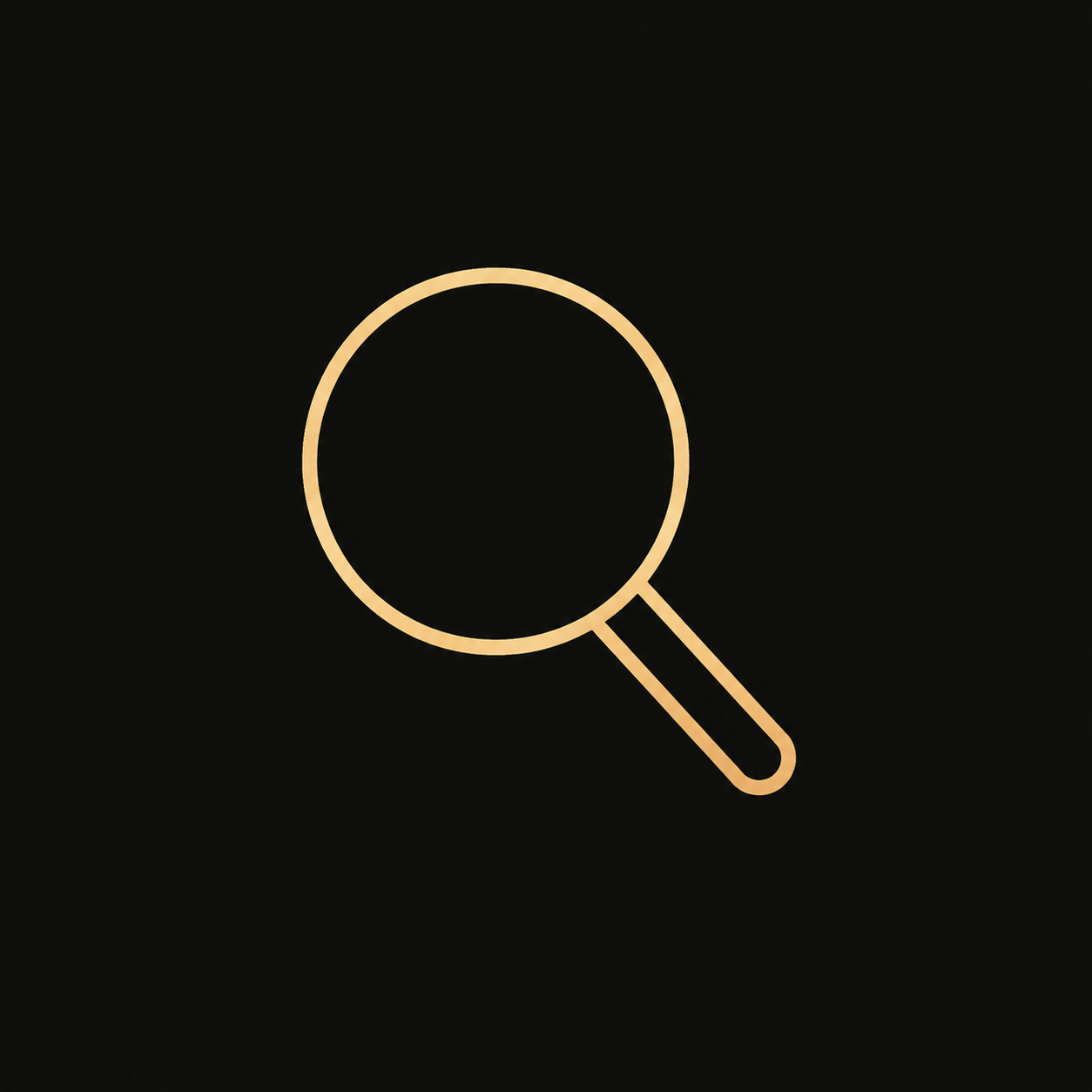 Neon sign of a magnifying glass with a black background.