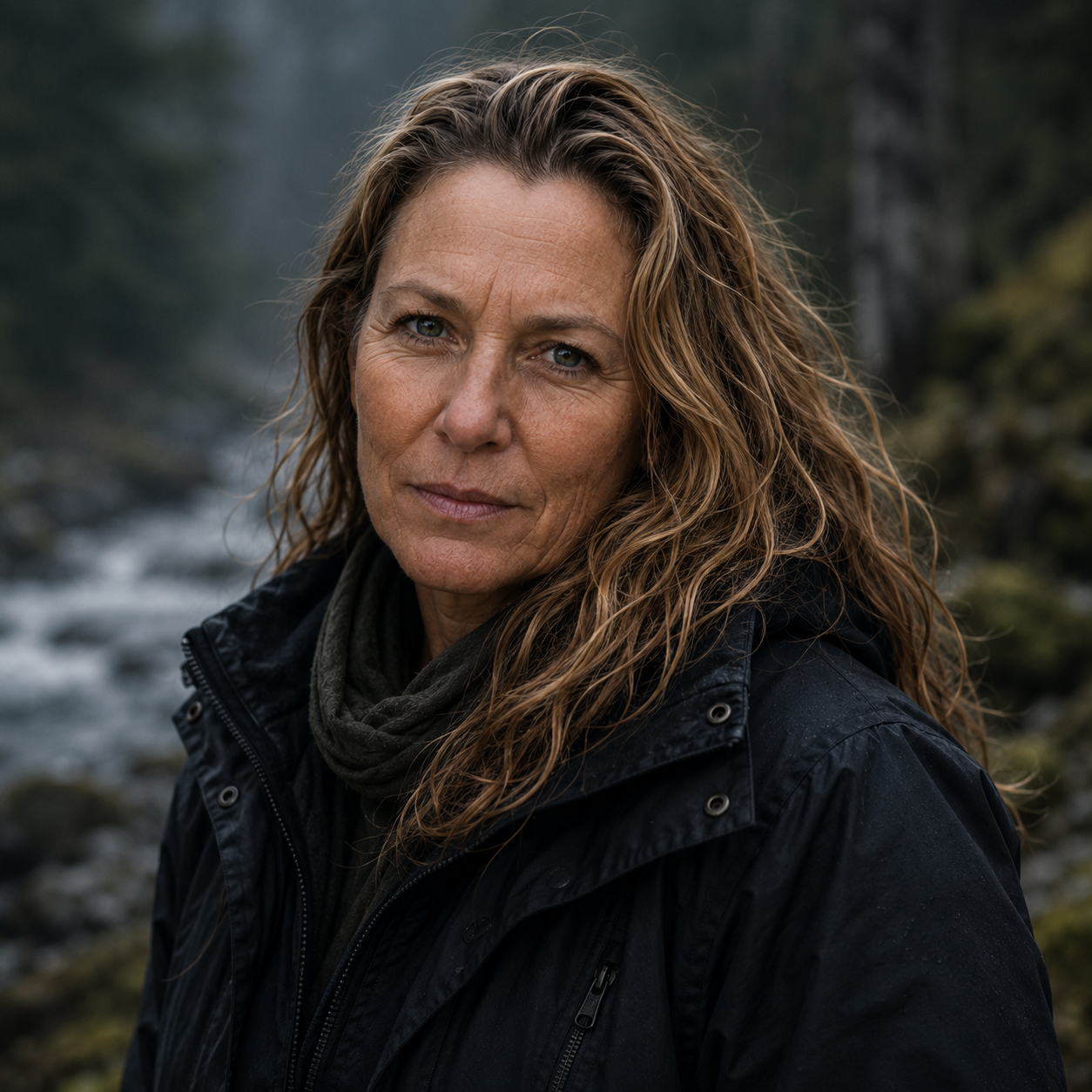 Dr. Irene Dobson - A woman with wavy, light brown hair outdoors in a forest with a river in the background.
