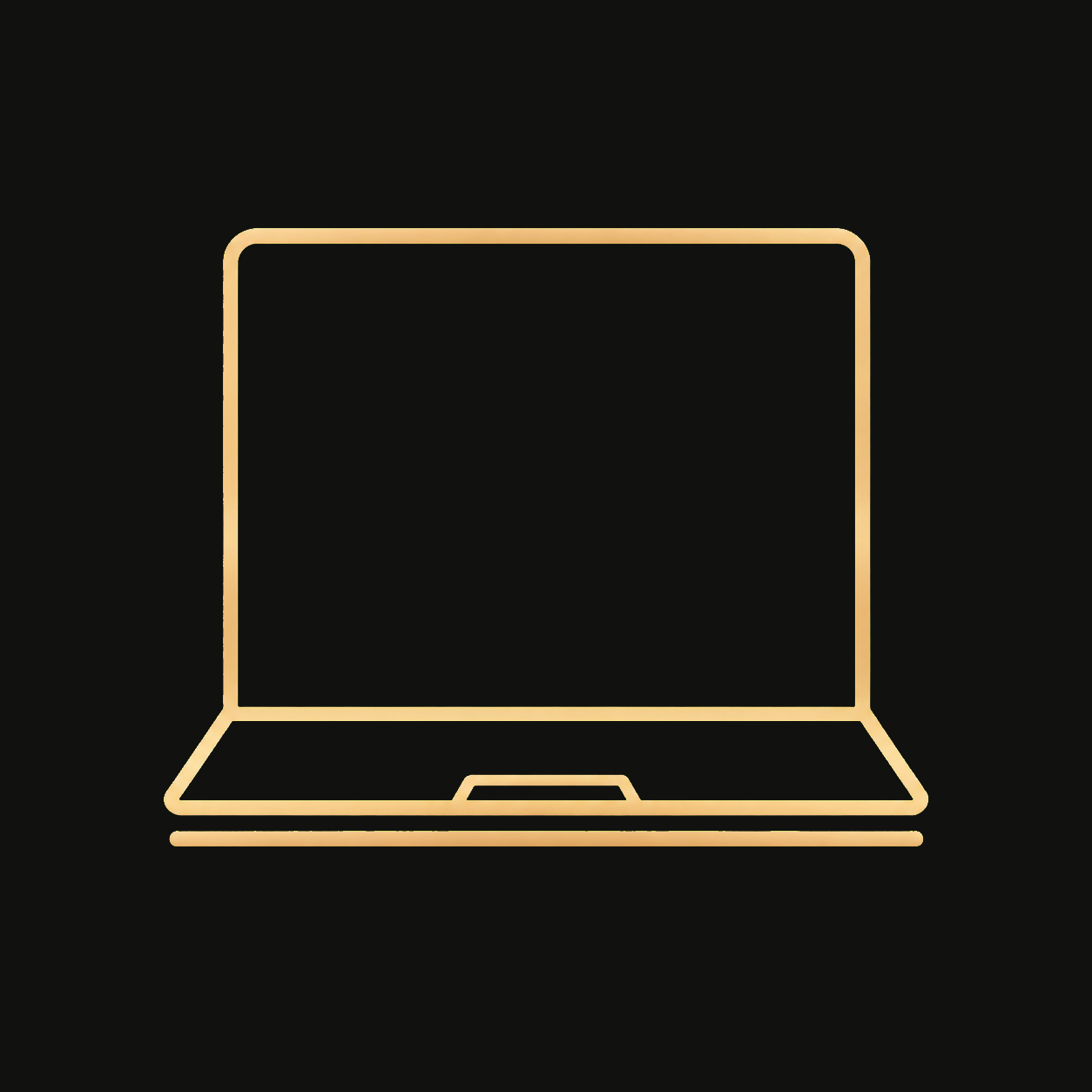 Gold outline of a laptop on a black background.