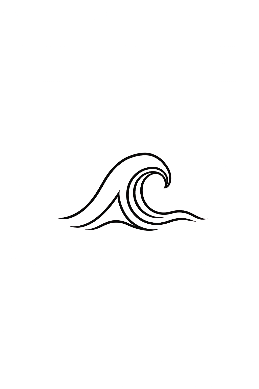 Black background with a simple white wave illustration at the center.