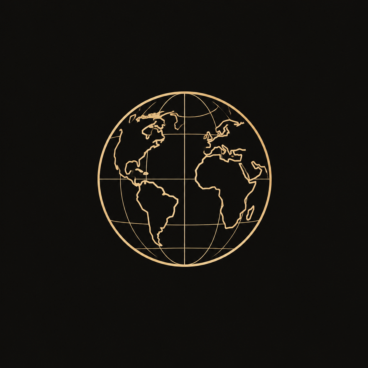 Illuminated wireframe globe showing continents on a dark background.