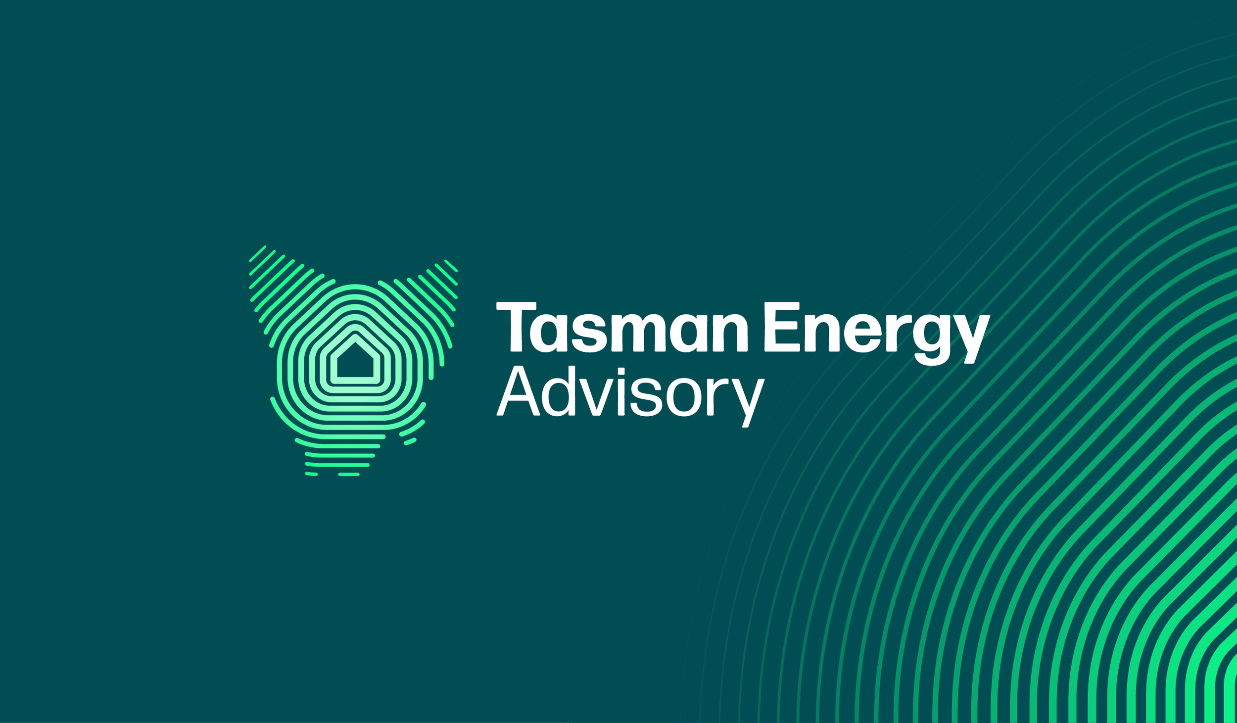 Graphic with the outline of Tasmania made of green digital lines, alongside the text 'Tasman Energy Advisory' on a teal background with curved lines.