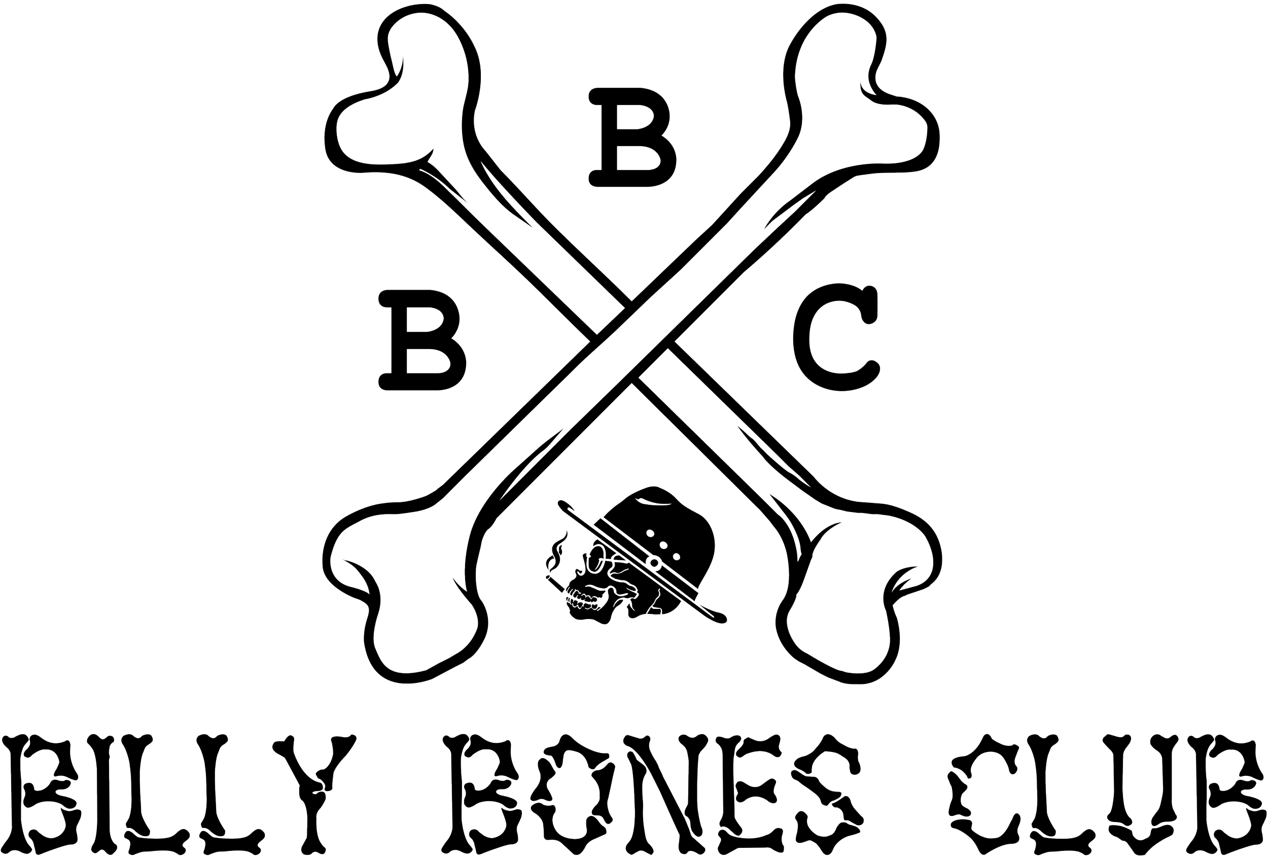 Black and white outline of the 'Booze & Roots' logo featuring a skeleton holding a beer mug with a straw, crossed tools, and stylized text.