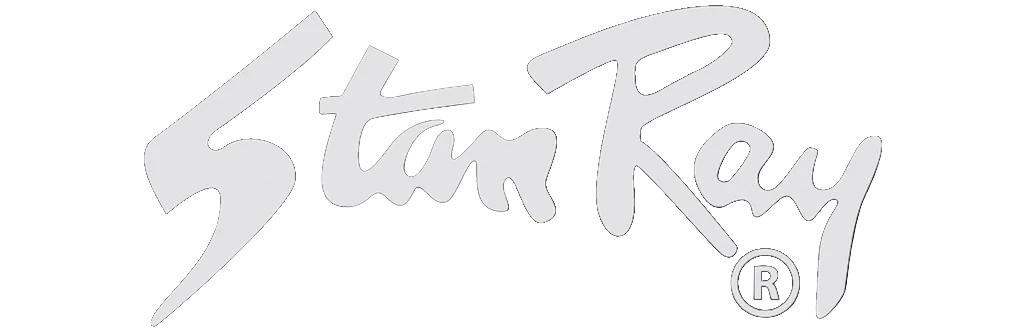 Logo with a lightning bolt and the text 'Stark Ray' in stylized font on a black background