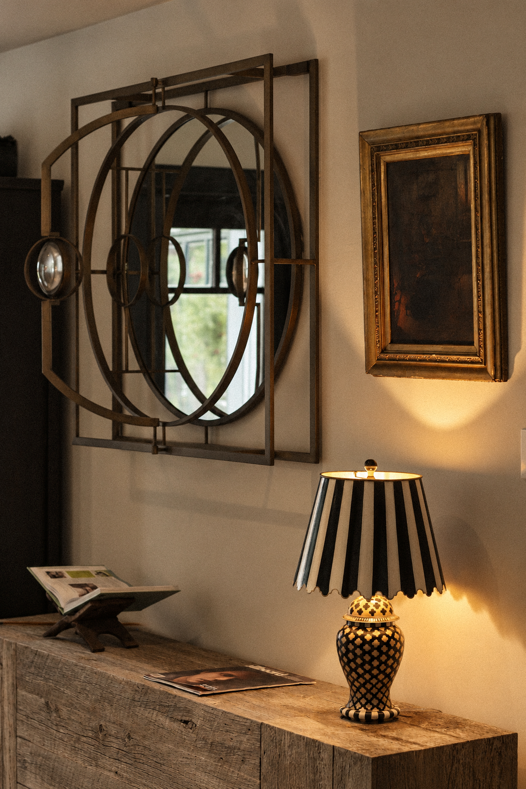 A rich mixing of rustic wood, architectural metalwork, and a thoughtfully curated color palette that bridges indoor elegance with natural light. Iris composes a one-of-a-kind setting tailored to the client's unique aesthetic.