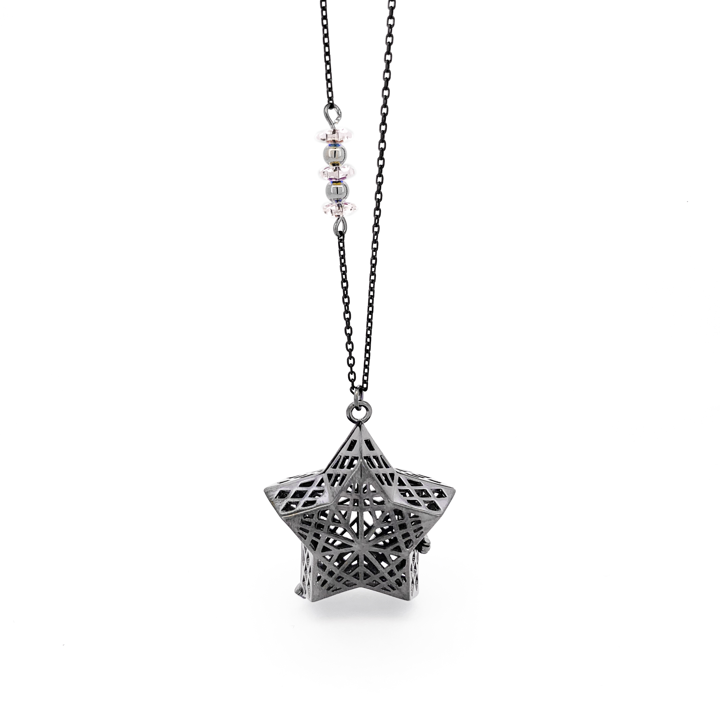 Geometric Star Necklace with Beaded Chain - EL08