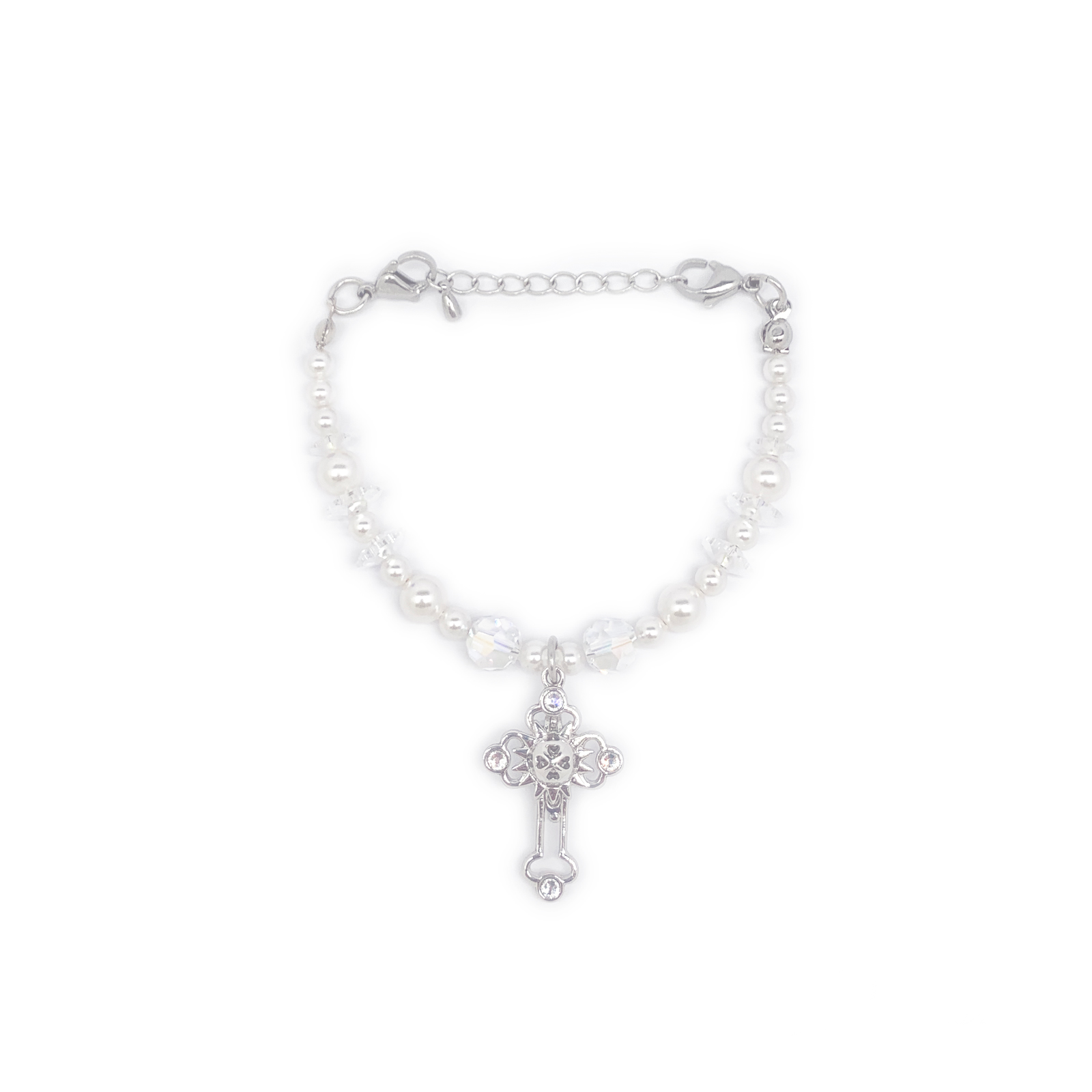 Crystal & Pearl Cross Charm Bracelet - FB02