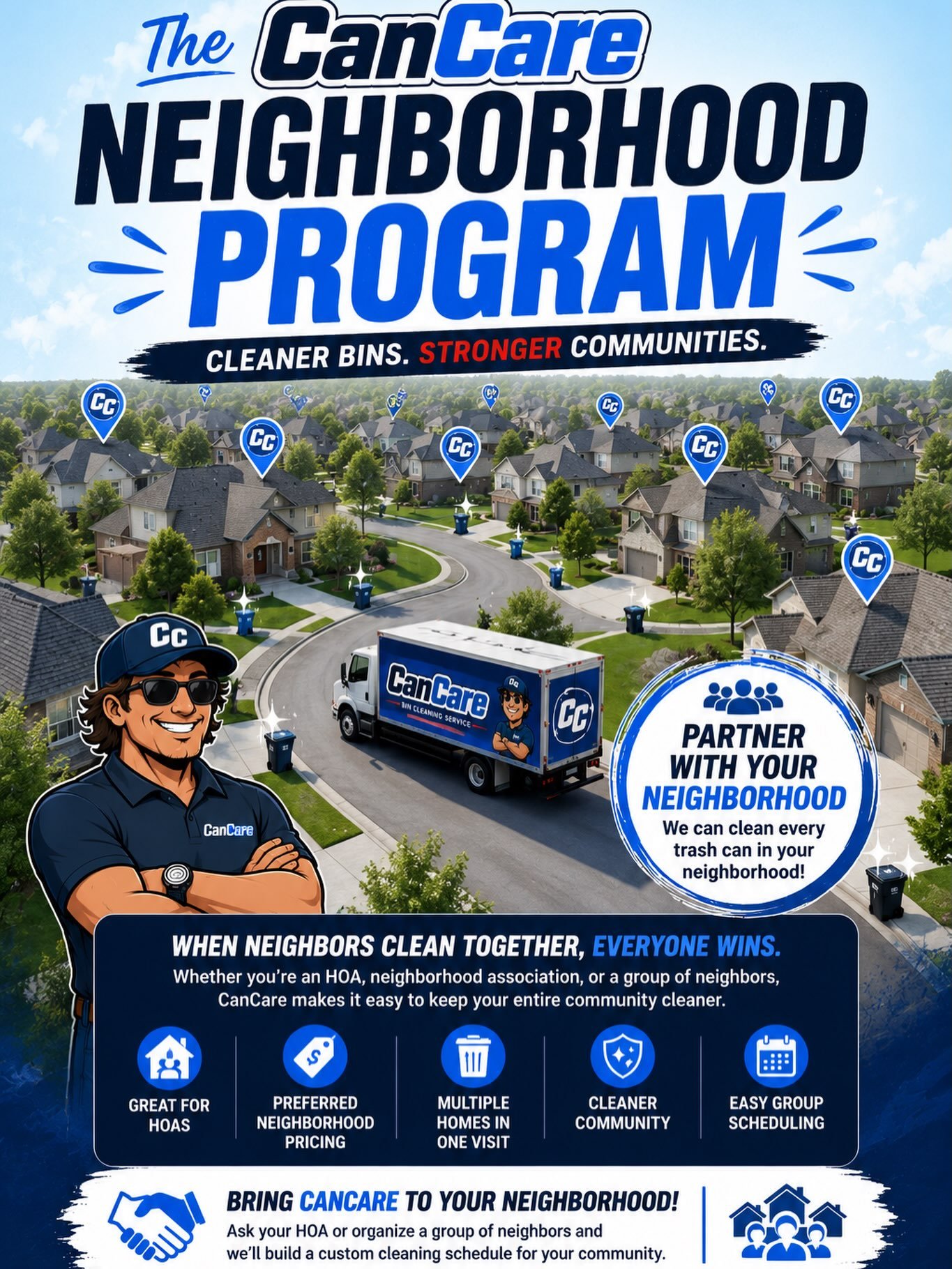 Ask about our Neighborhood Program today through our website! 
Great for HOA neighborhoods ✔️
Preferred pricing (bulk package) ✔️
Easy route scheduling ✔️
Keep your neighborhood clean through CanCare