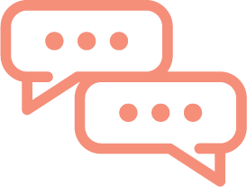 Two speech bubbles, one larger and one smaller, indicating a conversation or communication.
