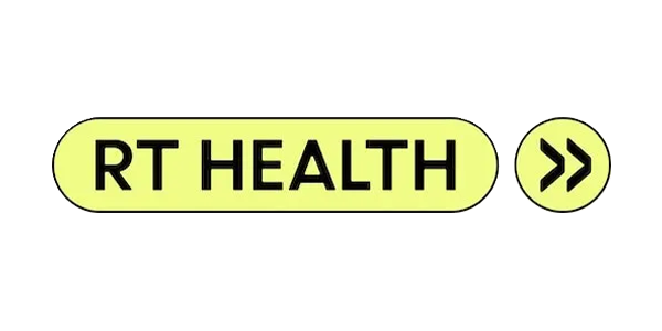 RT HEALTH logo with a yellow background and black text, alongside a yellow arrow button.
