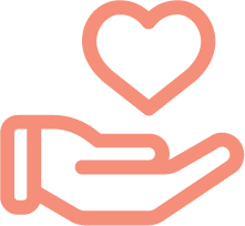 An outline of a hand holding a heart shape.