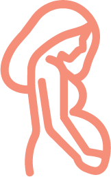 Outline of a woman sitting on a large beanbag or pillow with a dog lying next to her.