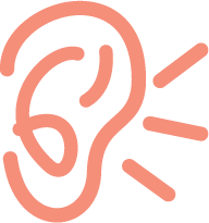 Illustration of a human ear with sound waves or rays emanating from it.