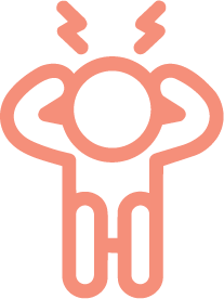 Illustration of a person holding their head with stress or headache, with lines indicating pain or headache.