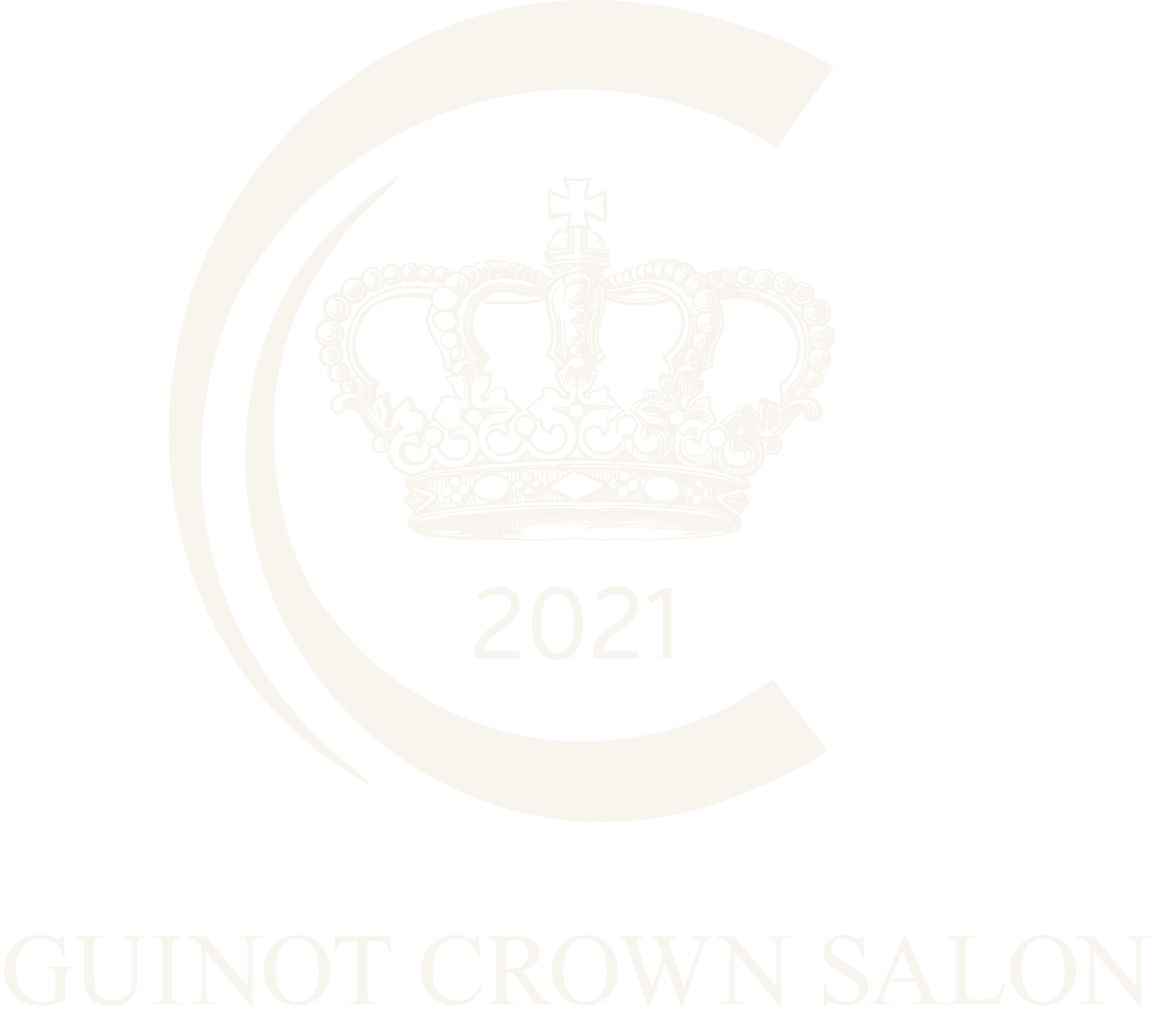 Black and white logo of the Guino Crowns Salon, featuring a crown in the center and the year 2021 beneath it.