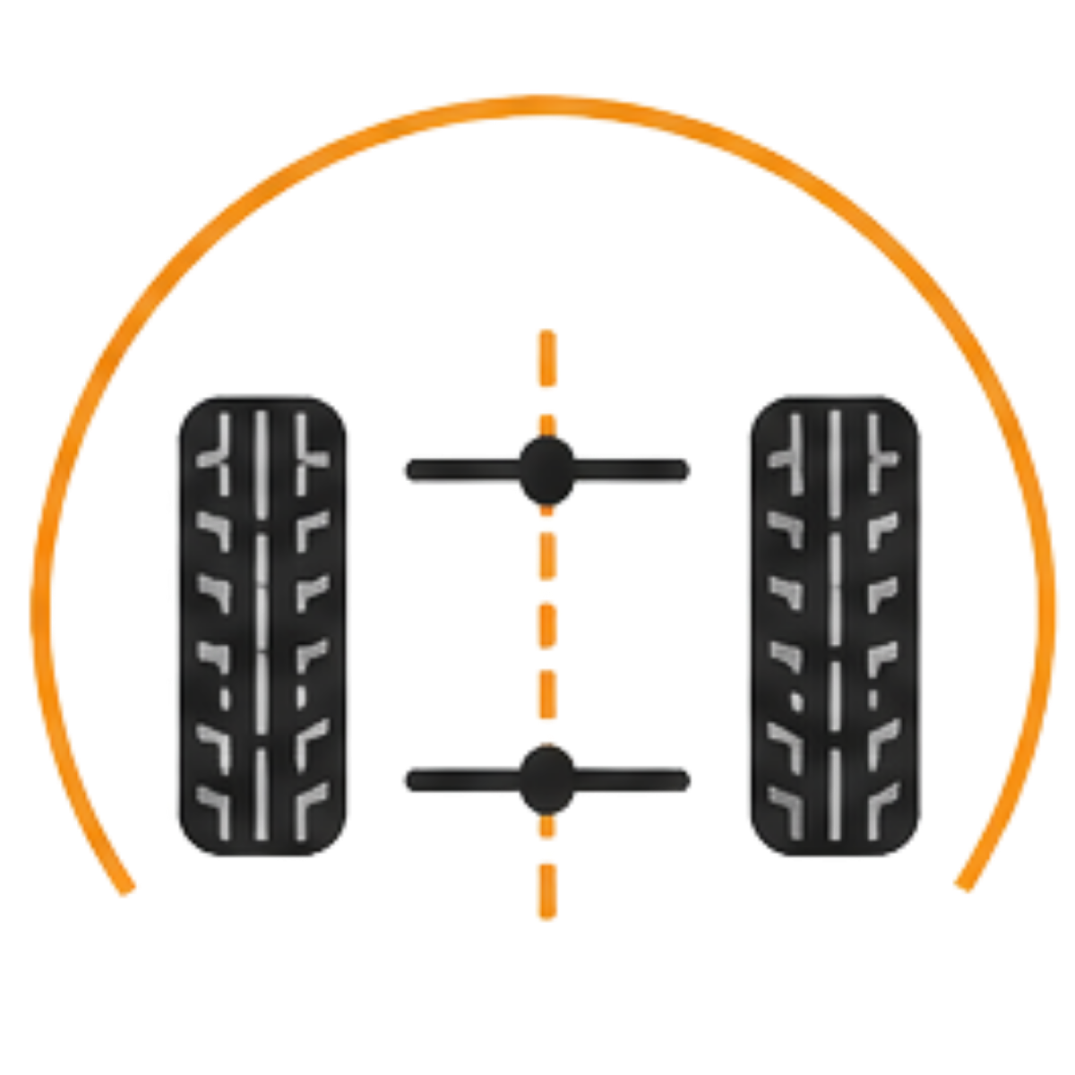 A close-up view of a vehicle's dashboard, focusing on the speedometers and tachometers with black dials and white markings, framed by an orange outline.