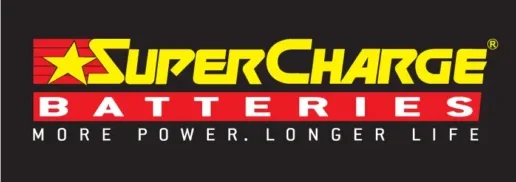 SuperCharge Batteries logo with tagline 'More Power. Longer Life'.