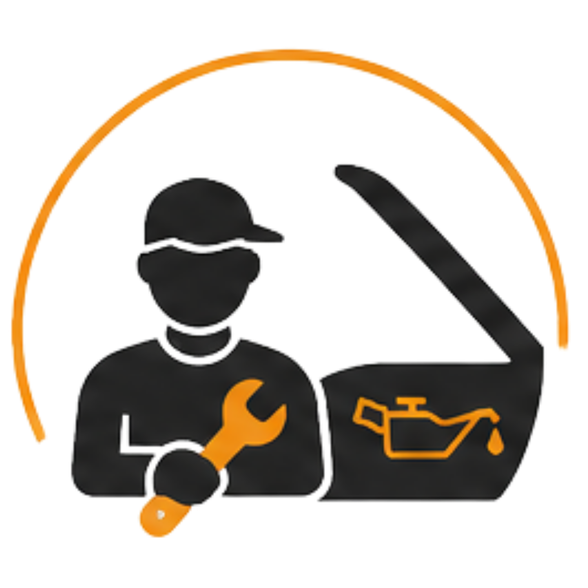 Icon of a person wearing a cap and holding a wrench, with an oil can symbol, indicating vehicle maintenance or oil change service.