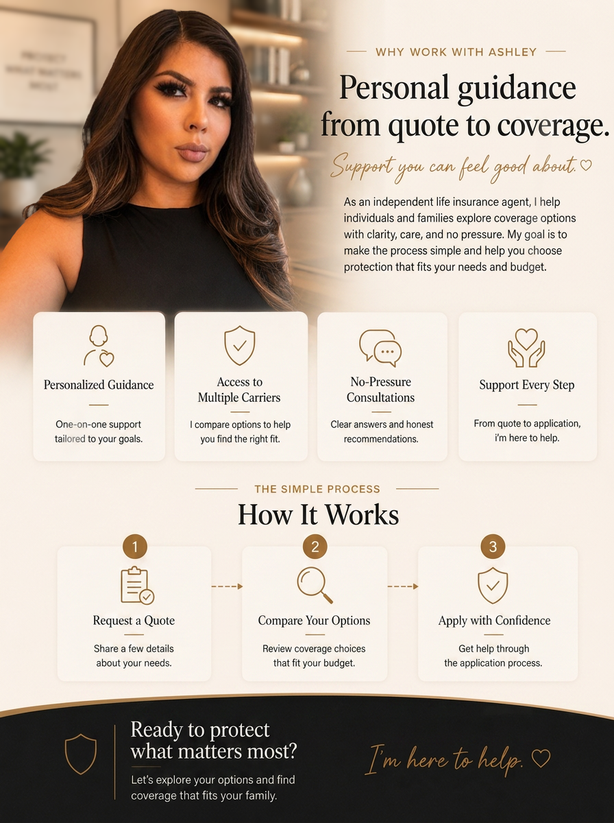 Life insurance that protects your family's future banner featuring Ashley Matta of SIO financial